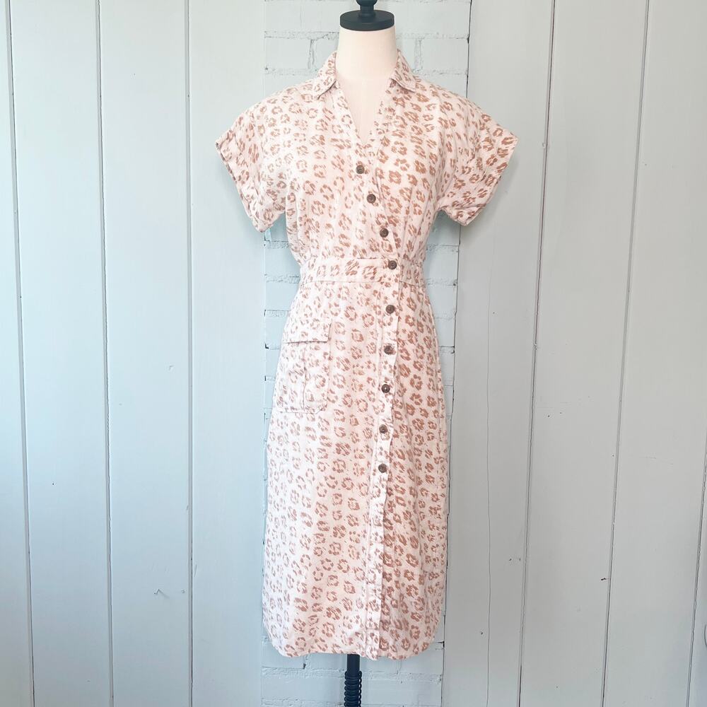 JOIE Coady Linen Midi Dress XS Leopard Print Tan Ivory - Picture 10 of 10